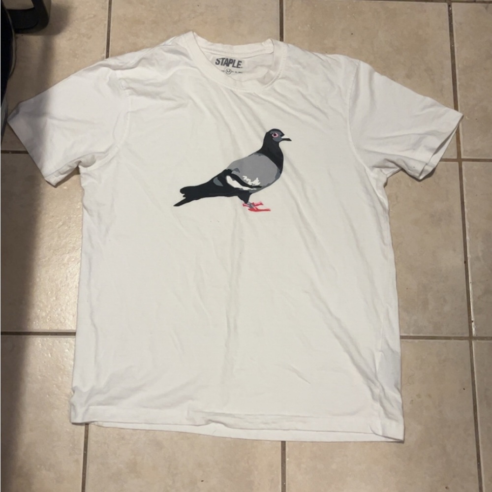 White and Black Bird T-Shirt with Realistic Pigeon Design